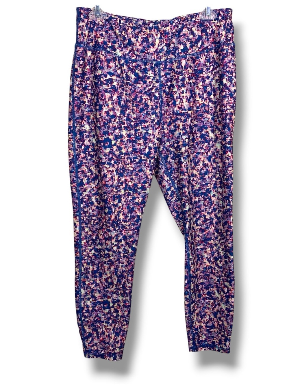 Large Avia Athletic Leggings Activewear Blue Pink Ankle Length Abstract Colorful